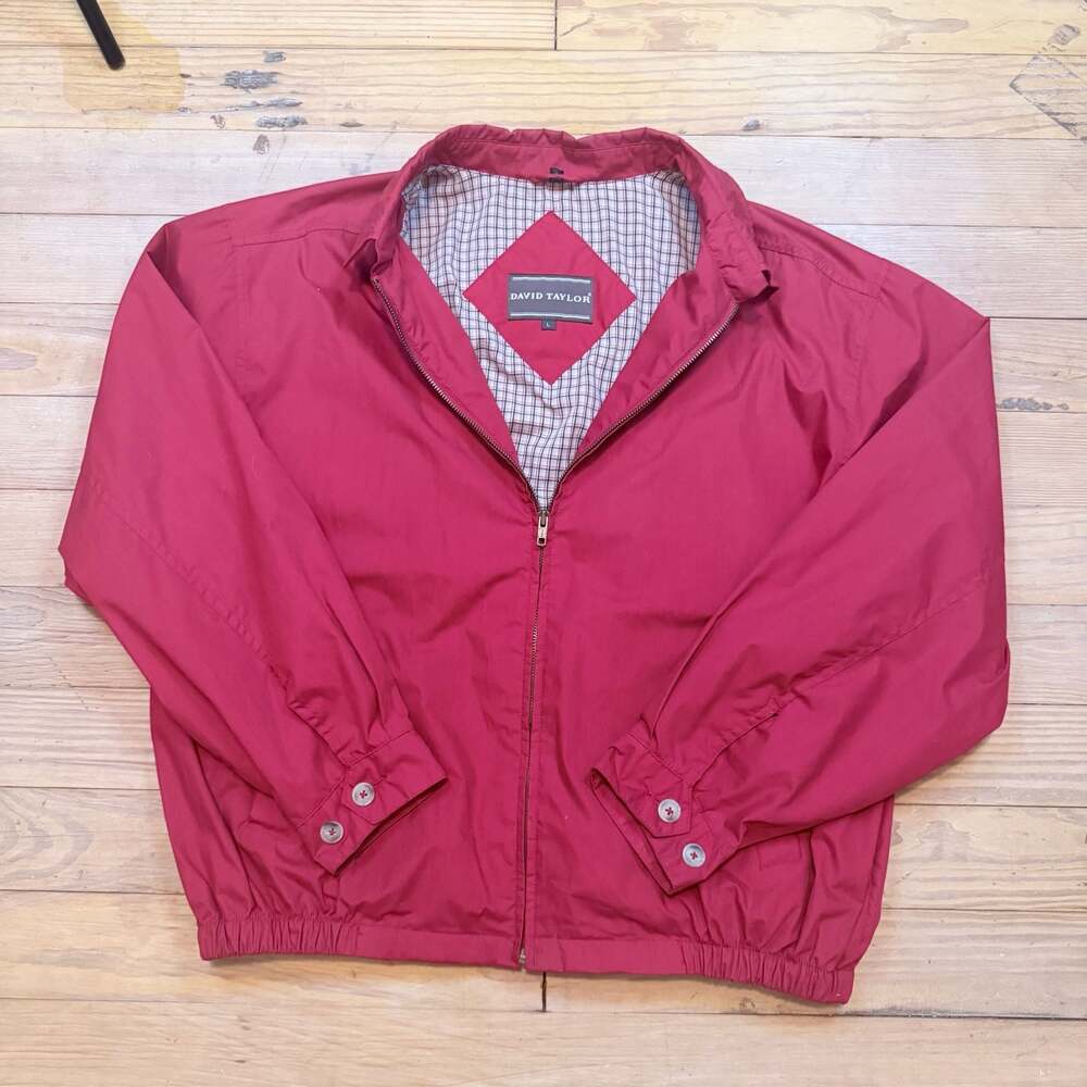 David Taylor Vintage Red Nylon Lined Casual Windbreaker Jacket Size L